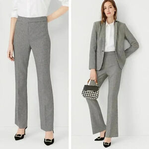 NEW Ann Taylor High Waist Side Zip Trouser Pant Houndstooth Black White Flare